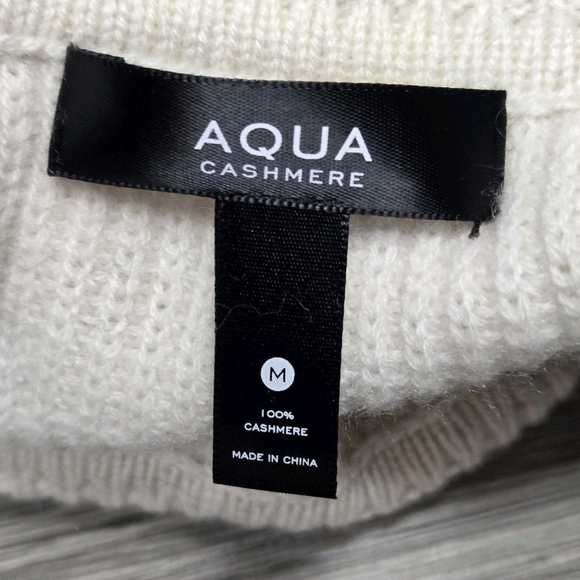 Aqua Bloomingdale’s 100% Cashmere Mock Neck Colorblock Navy Pink Sweater Med NWT - Picture 5 of 8